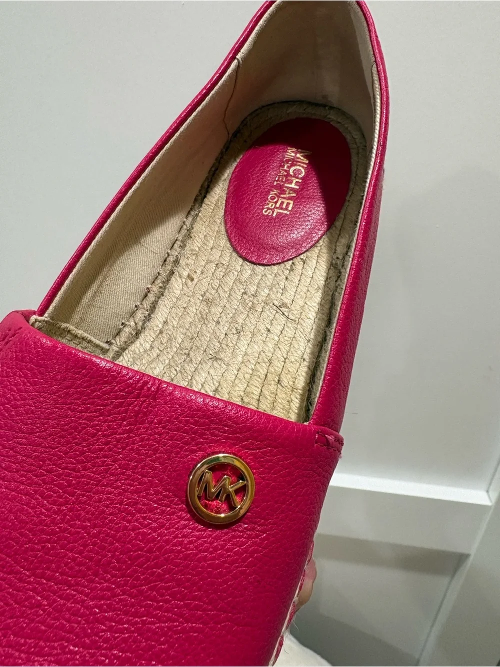 NEW ~ Michael Kors Ultra Pink Leather Espadrille Slip-Ons - Size 8